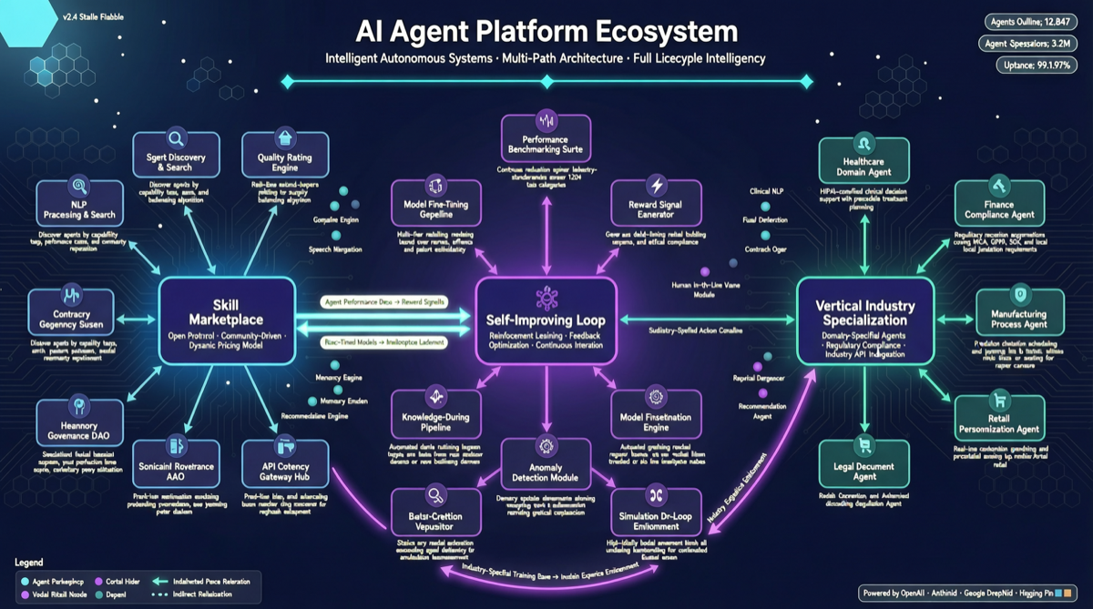 2026 年 AI Agent 平台全景：13,700 技能、自改进平台、和金融交易 Agent 的三极分化