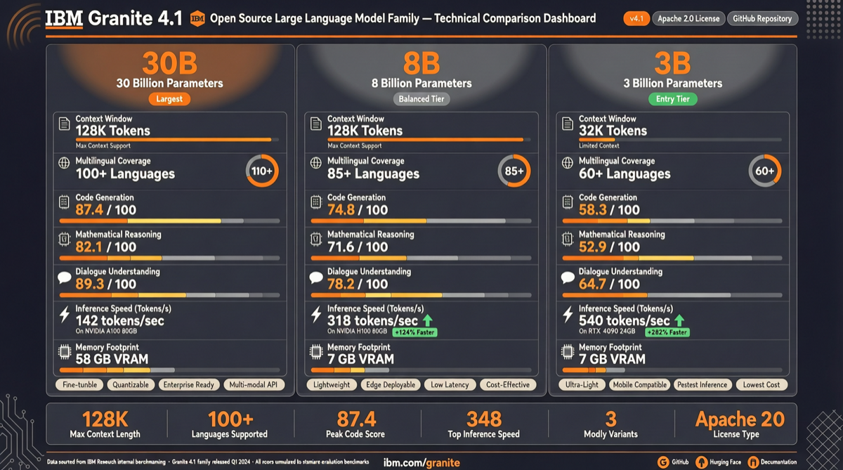 IBM Granite 4.1 开源模型评测：小参数也能打