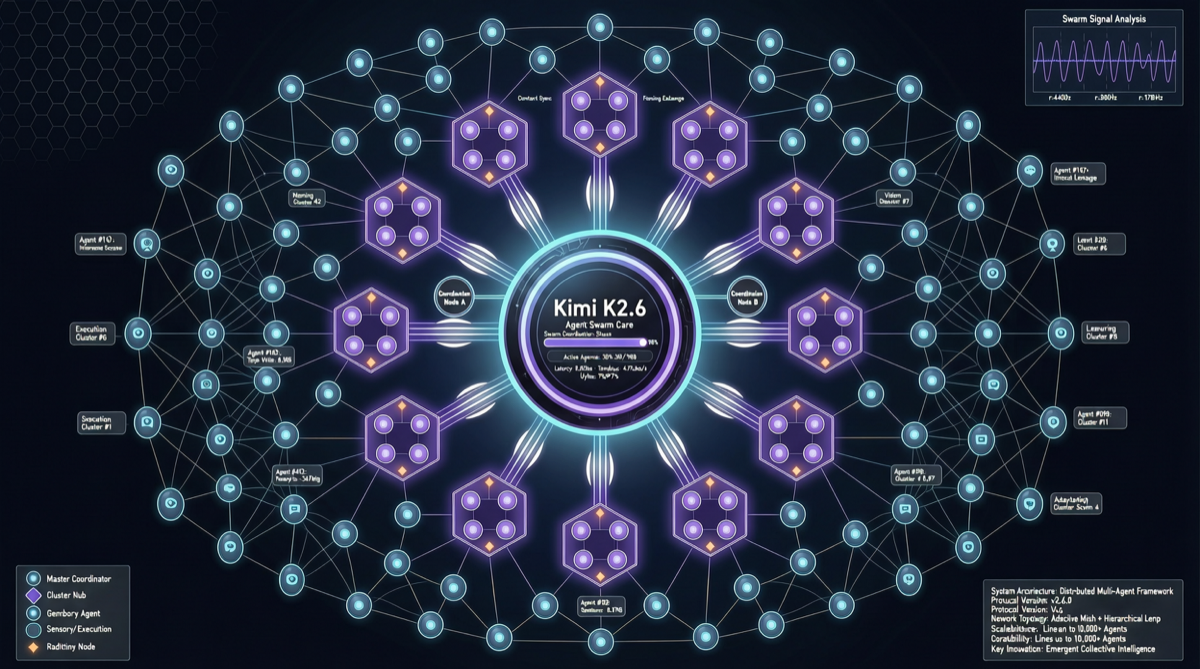 Kimi K2.6 Agent Swarm：300の並列サブエージェント、4000ステップ——Moonshot AIがエージェントのスケーラビリティを再定義