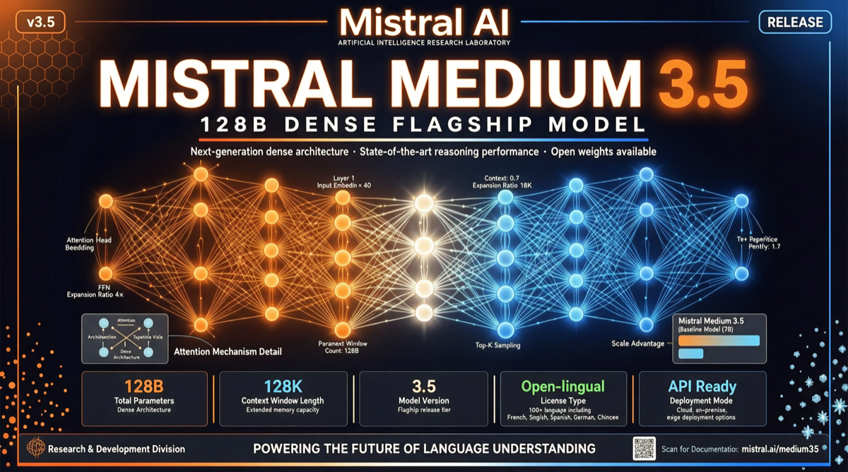 Mistral Medium 3.5 发布：128B 稠密模型，256K 上下文，可配置推理