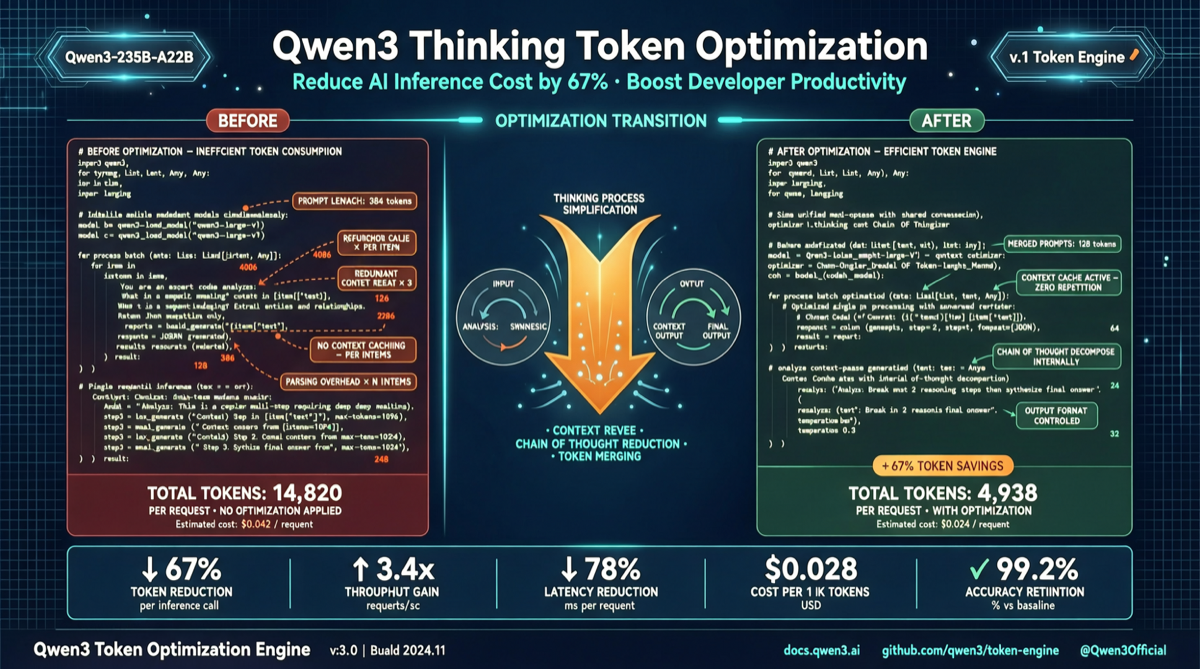 Qwen3 思考模式 Token 优化：一段代码减少 22 倍消耗，不牺牲准确率