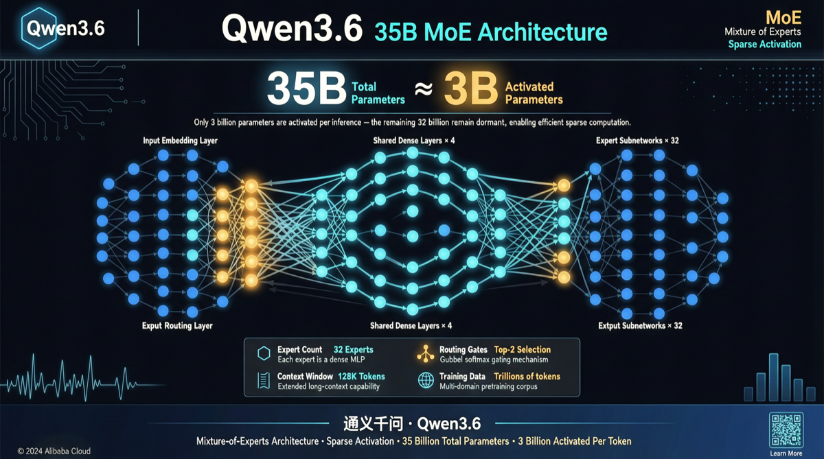 Qwen3.6-35B-A3B 开源：350 亿参数 MoE 架构，推理仅激活 30 亿