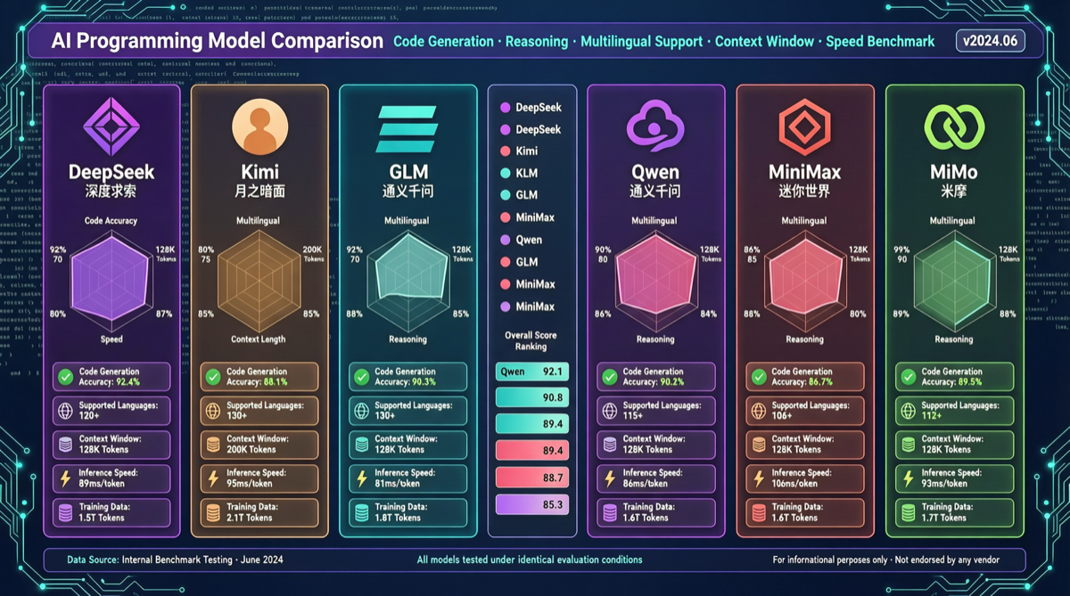 六款中国 AI 模型编程实测：DeepSeek 推理、Kimi 教学、GLM 架构、Qwen 高效、MiniMax 创意、MiMo 全能